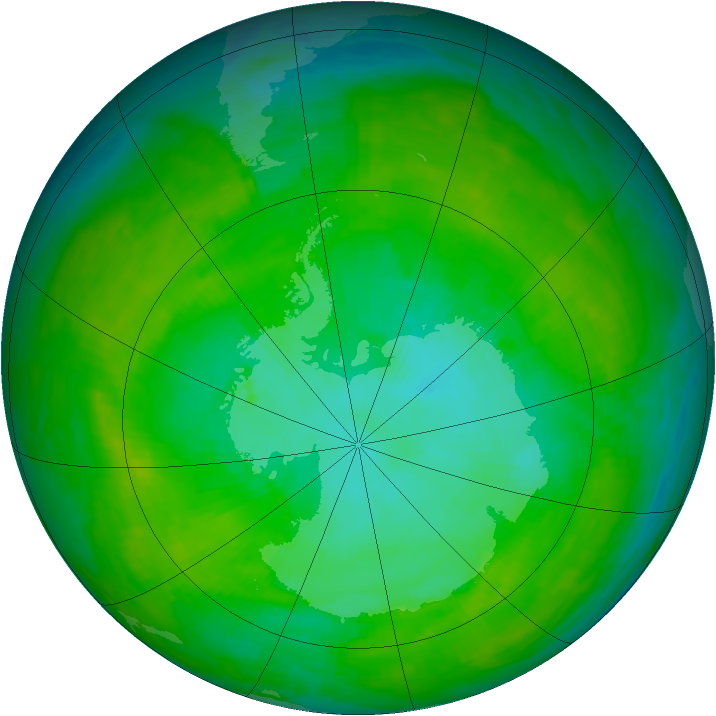 Antarctic ozone map for 01 January 1992